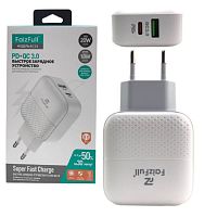 СЗУ FaizFULL FC76 с USB выходом QC3.0+Type-C (PD3.0) выход 18W (5V-3.0A/9V-2A/12V-1.5A) белый
