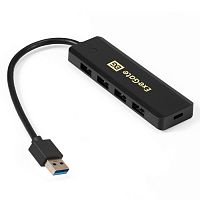 USB-Хаб (концентратор) 4-в-1 ExeGate DUB-4P/1 (кабель-адаптер USB3.0 --> 4xUSB3.0, Plug&Play, черный