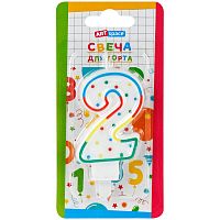 Свеча для торта с держателем ArtSpace "Цифра 2", 8,5см, блистер