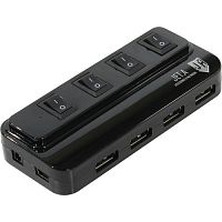 USB-концентратор Jet.A JA-UH15, чёрный (4 порта USB 2.0, с выключателями портов)