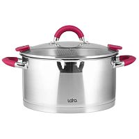 LR02-310 Кастрюля LARA (нерж) VIVA 16x9см 1.5л, носик, индукционное дно, крышка с бортом