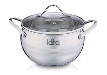 LR02-34 Кастрюля LARA (нерж) серия APPLE 22x12,5см,4.7л,стал.ручки,капсулир индукц дно,крышка стекло
