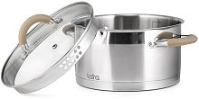 LR02-342 Кастрюля LARA (нерж) серия <Берлин> 3,1л 20x11см капс.дно, шкала, силик.накл, крыш.-дуршлаг