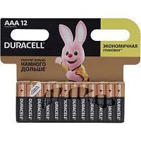 Батарейки КОМПЛЕКТ 12 шт, DURACELL Basic, AAA(LR03, 24А),алкалиновые,мизинчиковые,блистер,(ш/к 9254