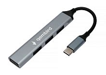 Разветвитель USB2.0 Gembird UHB-C201, 4xUSB2.0, OTG, кабель Type-C 10см, алюминий, пакет