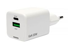 Зарядное устройство Cablexpert MP3A-PC-61, 20Вт GaN, 3А, QC4.0/PD, 1xUSB, 1xType-C, белый, пакет