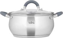 LR02-483 Кастрюля LARA (нерж) серия BELL 22x12,5см, 4,7л, капс. инд дно, силик. ручка, стекл. крышка