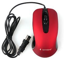 Проводная бесшумная мышь Gembird MOP-400-R, 3кн, 1000 DPI, резин.колесо, 1.5м, красный, коробка с ок