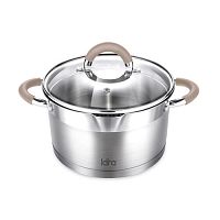LR02-345 Кастрюля LARA (нерж) серия <Берлин> 7,0л 26x14см капс.дно, шкала, силик.накл, крыш.-дуршлаг