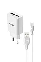 Сетевое ЗУ/Exployd/micro USB/2.4A/2хUSB/белый/Easy/EX-Z-1423