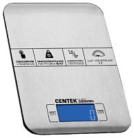 Весы кухонные Centek CT-2464 сталь, сенсор, LCD- 59х27 с подсветкой, t° в комнате, max 5кг, шаг 1г