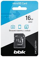 SD карта BBK 016GHCU1C10A, 16Гб, микро SDHC, UHS-1, класс 10, адаптер