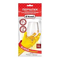 Перчатки хоз.латексные д/деликатной уборки с х/б напыл.XL желтые Komfi DGL019L