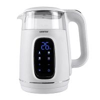 Чайник Centek CT-0052 White 1,7л 2200Вт 2стенки Стекло LED-дисплей t:40/80/90/100°С Сенсор Подогрев