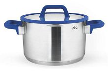 LR02-790 Кастрюля LARA (нерж) САПФИР 16x9см 2л, индукц. дно, крышка стекло/силикон, слив.3/6мм